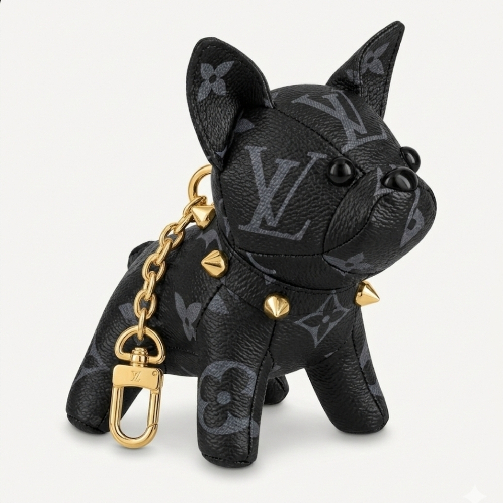 🔲 Black Monogram Bully Dog Bag Charm